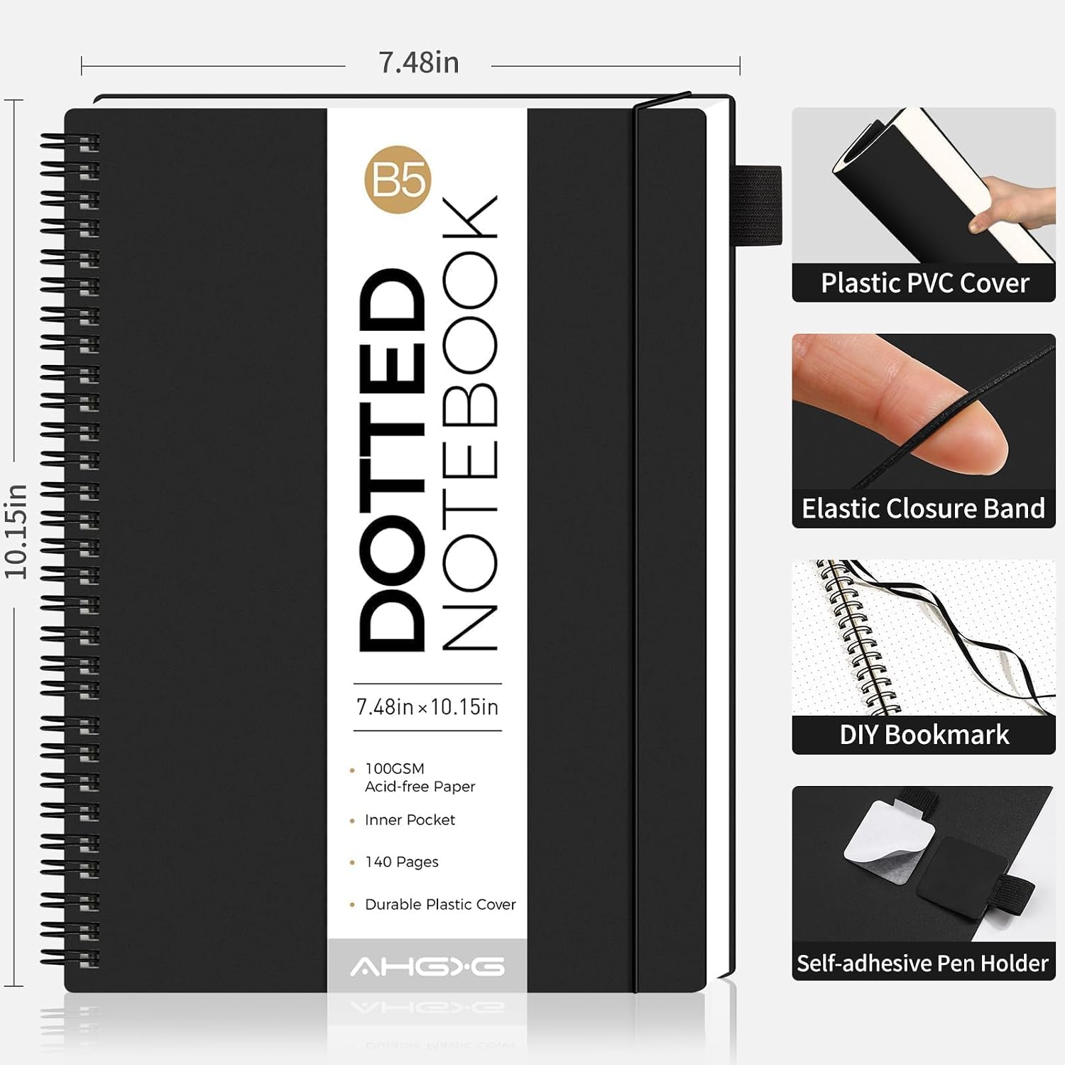 AHGXG Dotted Journal, Grid Spiral Notebook, 140 Pages, B5 (7.6" x 10") image 4