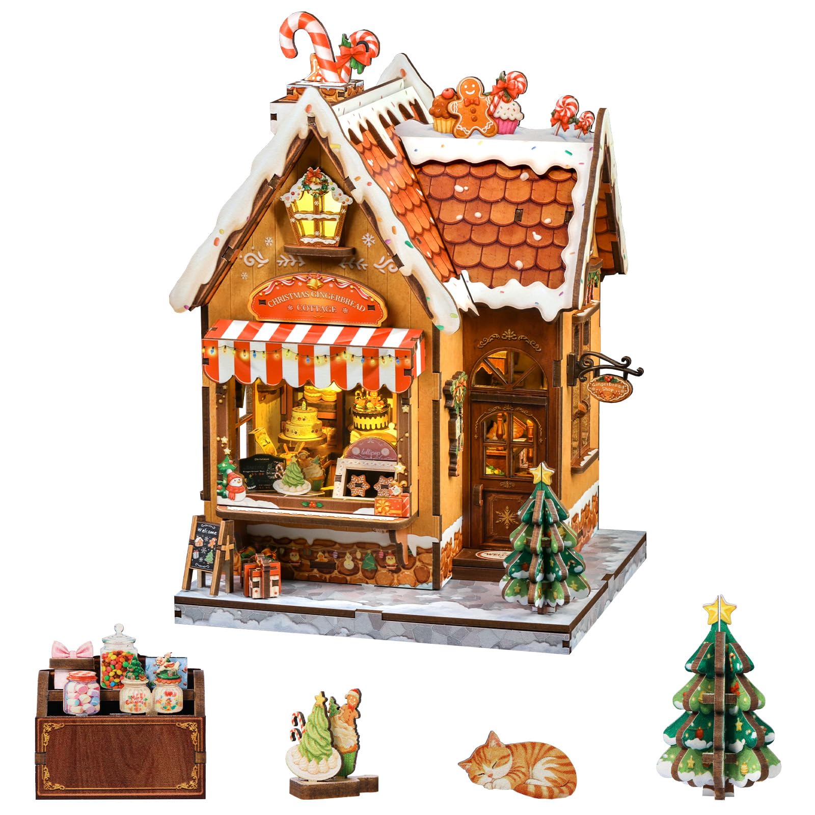 Fsolis Christmas Gingerbread Cottage DIY Book Nook Kit