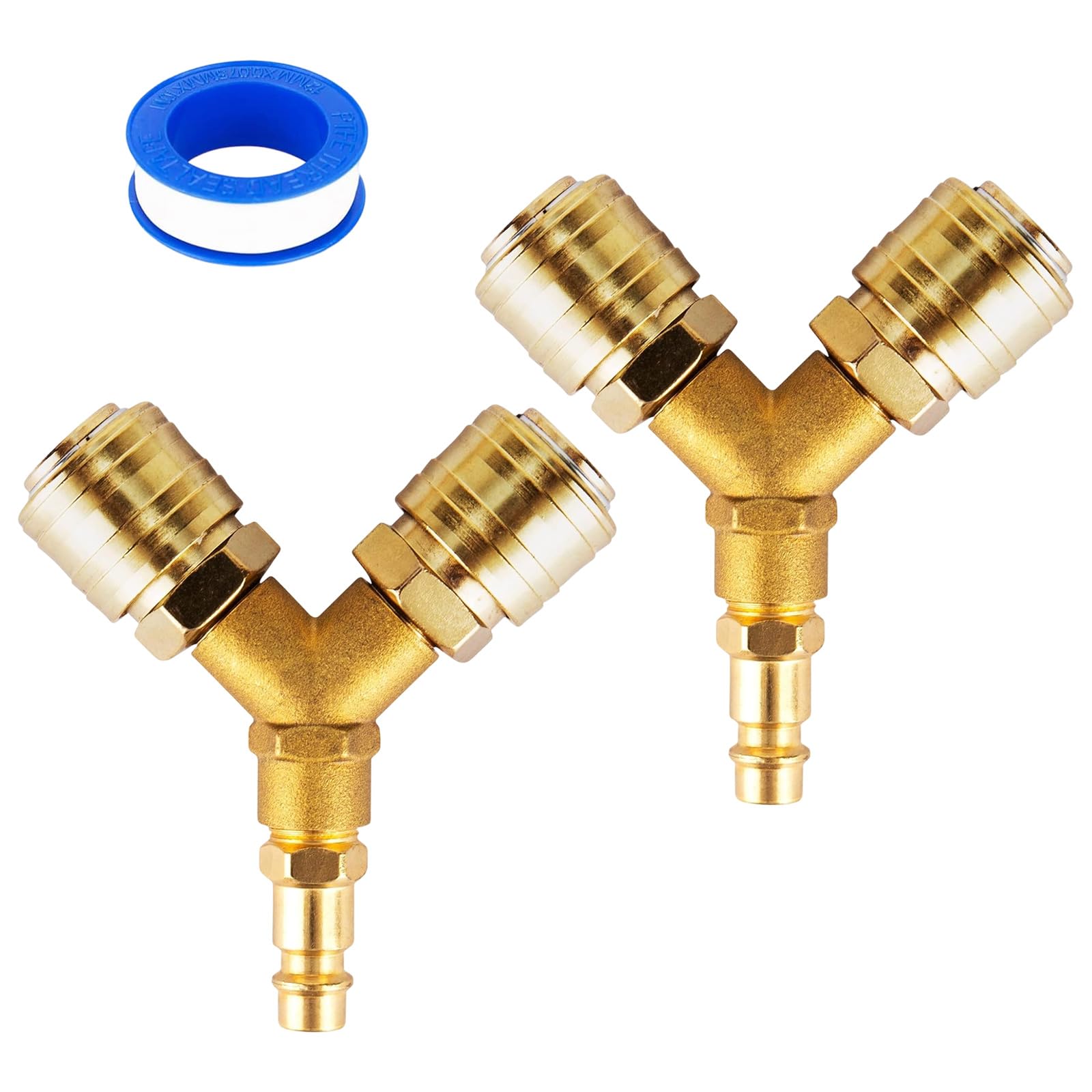 Y Splitters 1 / 4Inch Air Hose Quick Coupler Compressed Air Distributors 2 Way Airs Switches Connectors Pneumatic Joint Y Splitters Hose Quick Coupler Distributor with Couplings