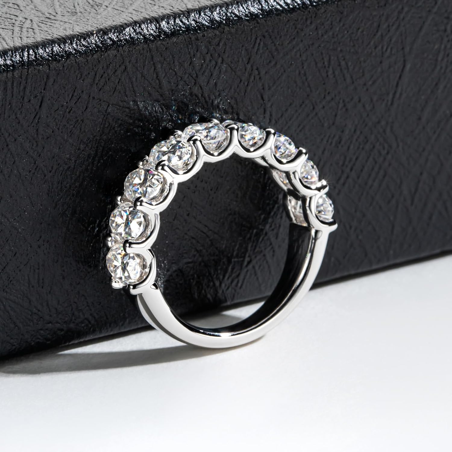 Moissanite Eternity Ring Wave/Square/Heart/Mountain Shape Round Ideal Cut D Color S925 Sterling Silver Bezel Set Anniversary Wedding Band Rings for Women with Certificate - Image 5