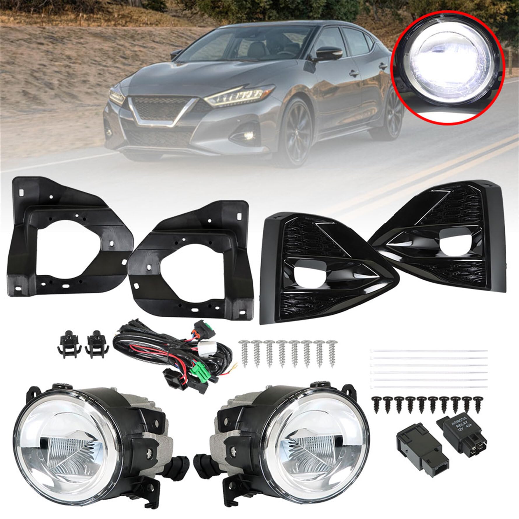 Silscvtt 2Pcs Fog Lights Assembly Replacement for Nissan Maxima 2020 2021 Clear Lens with Front Bumper Bezel Wires Switch Bulbs Kit Left+Right Side (Passenger & Driver Side)