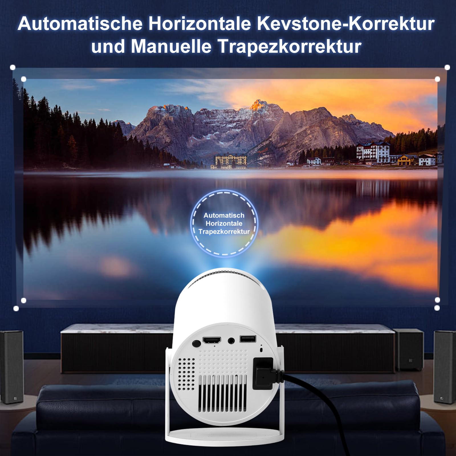 Mini Beamer 4K Unterstützt Android 11,Beamer Handy Outdoor 180°Drehbarer,Mini Projector 5G WiFi 6 BT 5.0,130 Zoll Geeignet für Telefon/PC/HDMI USB,Smart Projector für Handy Phone/TV Stick/Laptop/HDMIv