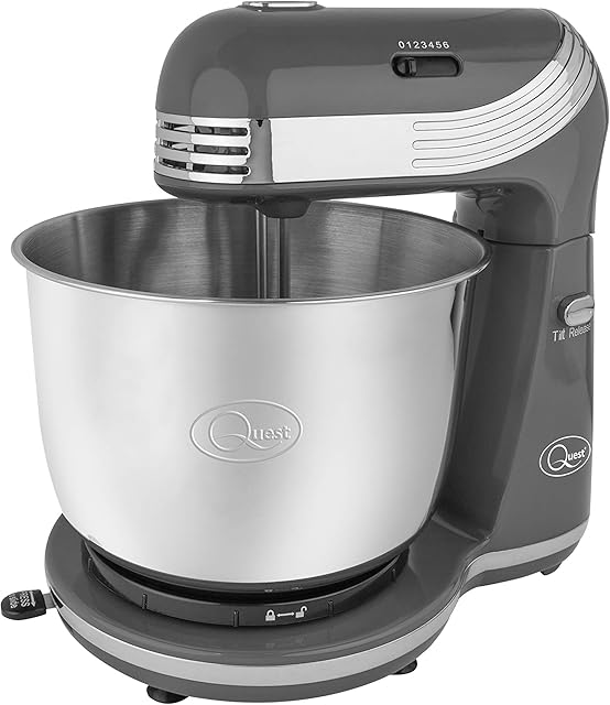 Quest Stand Mixers / 6 Speeds / 3L and 5L Sizes / Stainless Steel Bowl / Accessories Included / Ideal for Baking (3L, Grey)