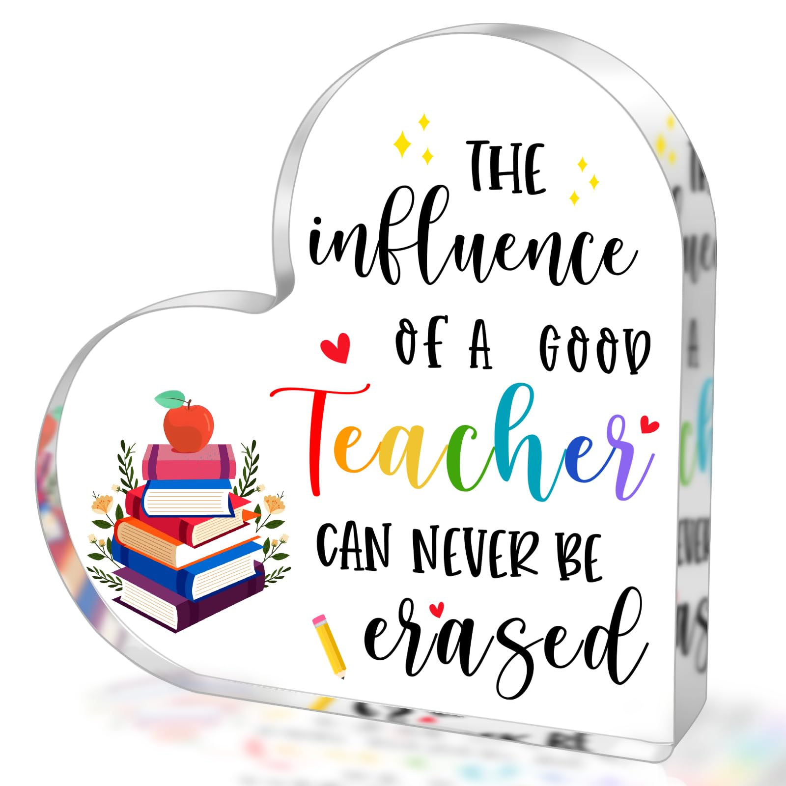 Teacher Gifts for Women Men, to My Teacher Acrylic Heart Sign Paperweight Presents, Birthday End of Year Retirement Christmas Valentines Day Thank You Appreciation Gifts for Teacher
