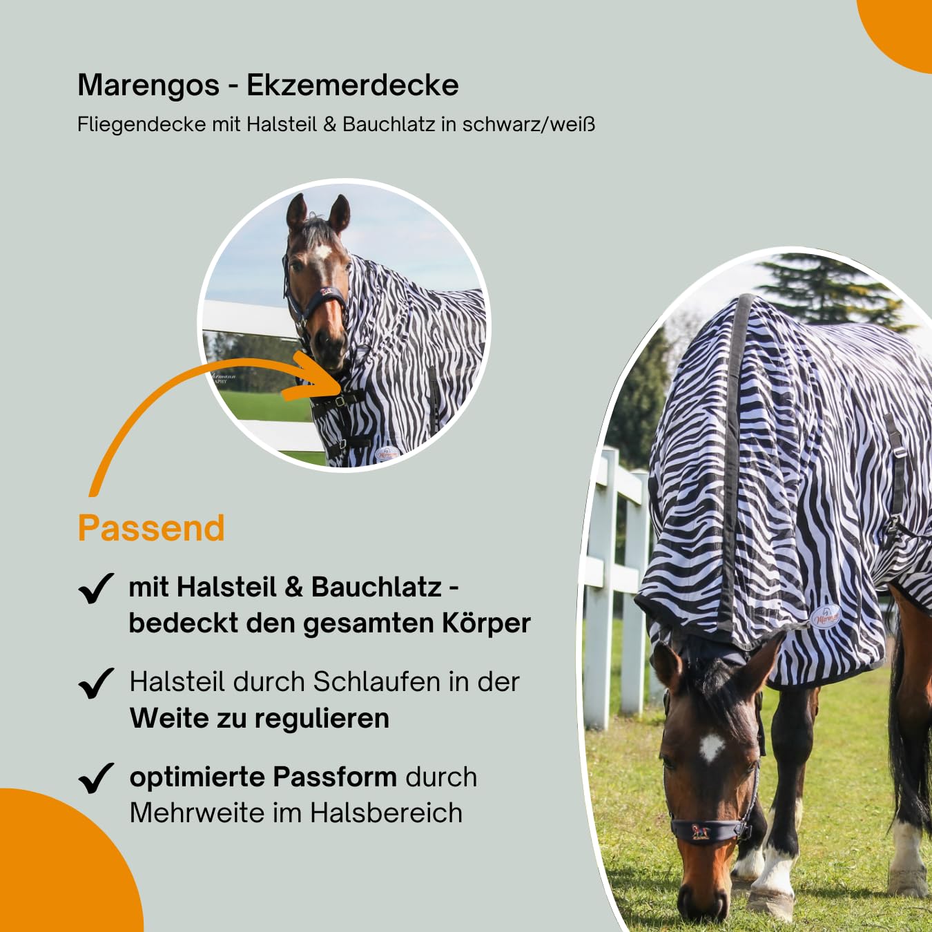 Marengos - reißfeste Zebra Fliegendecke mit Halsteil & Bauchlatz – robuste & atmungsaktive Ekzemerdecke – Schutz vor Insekten – Outdoor-Pferdedecke – 125cm | Decke für Pferde mit Halsteil & Bauchlatz – robuste, atmungsaktive Ekzemerdecke – Schutz vor Inse