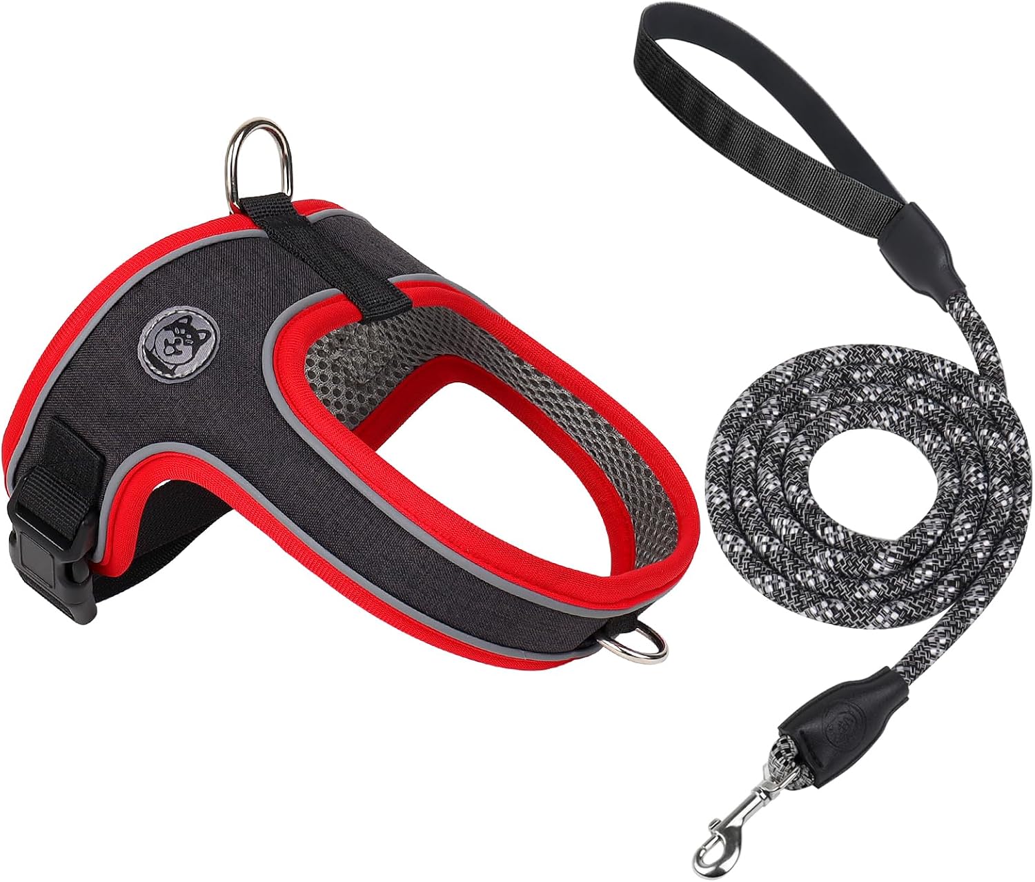 Dog Harness and Leash Set, No Pull Saddle Style Pet Harness, Breathable Mesh Adjustable Reflective Dog Vest for Medium Small Dogs Harness 2 D-Rings, Black, S
