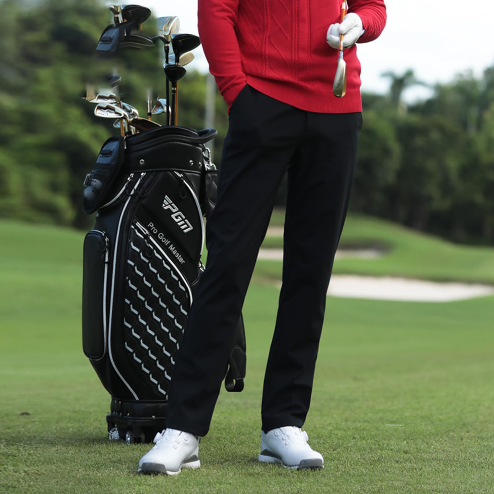 FGRID Męskie spodnie golfowe Slim-Fit Stretch, letnie lekkie spodnie dresowe, spodnie podróżne, szybkoschnące spodnie robocze do gry w golfa,Black,M