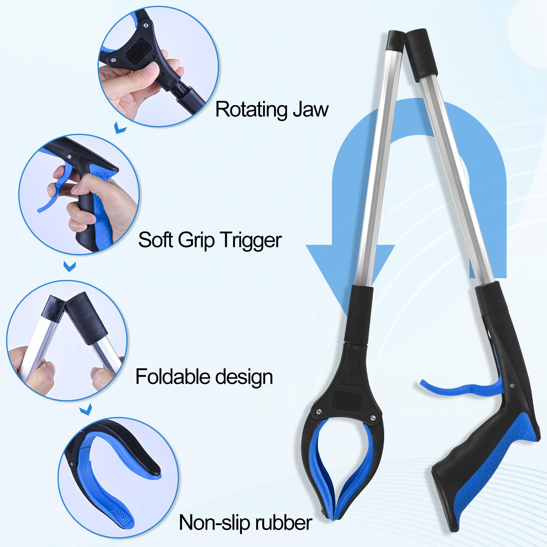 4 x 81 cm große Müllzangen für ältere Menschen, robust, leicht, mit ergonomischem Griff und rutschfestem Griff, multifunktionales Reinigungswerkzeug
