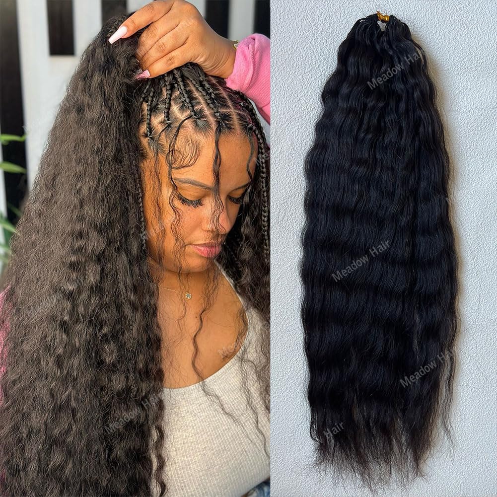 Knotless Crochet Human Hair Braids Extensions Pre Separated Feather Hair Wet and Wavy Brazilian Virgin Human Hair Braiding Bundles With Threading for Black Women Micro Link Meadow Hair 18inch 120g