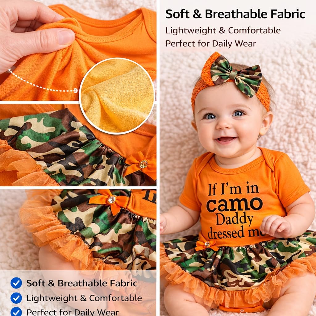 Petitebella If I'm in Camo Daddy Dressed Me Baby Dress Nb-18m