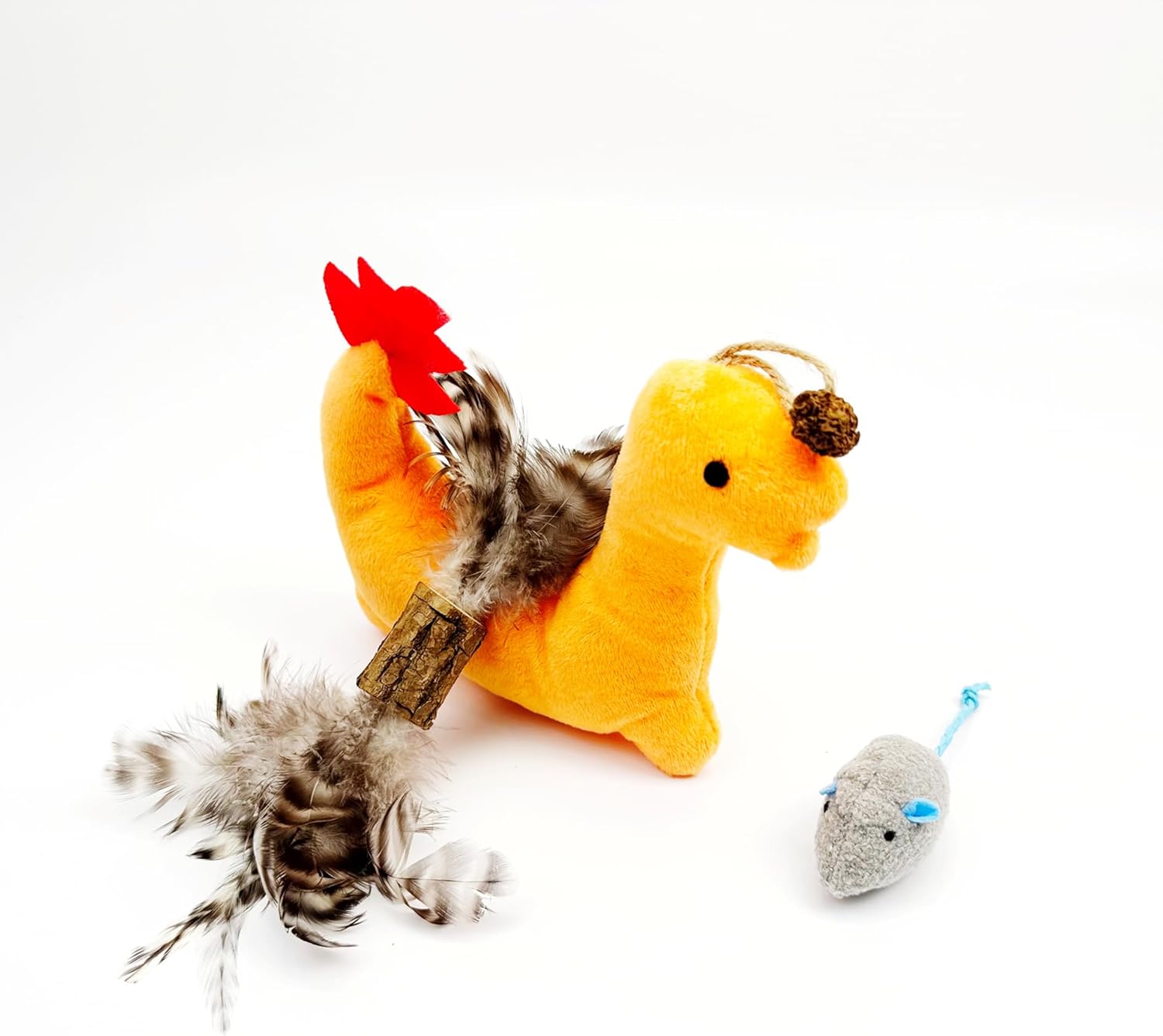 Catnip Toys for Indoor Cats – 3 Pack Dinosaur & Mouse Plush with Silvervine Stick and Feathers – Interactive Chew & Kick Toys for Cats and Kittens