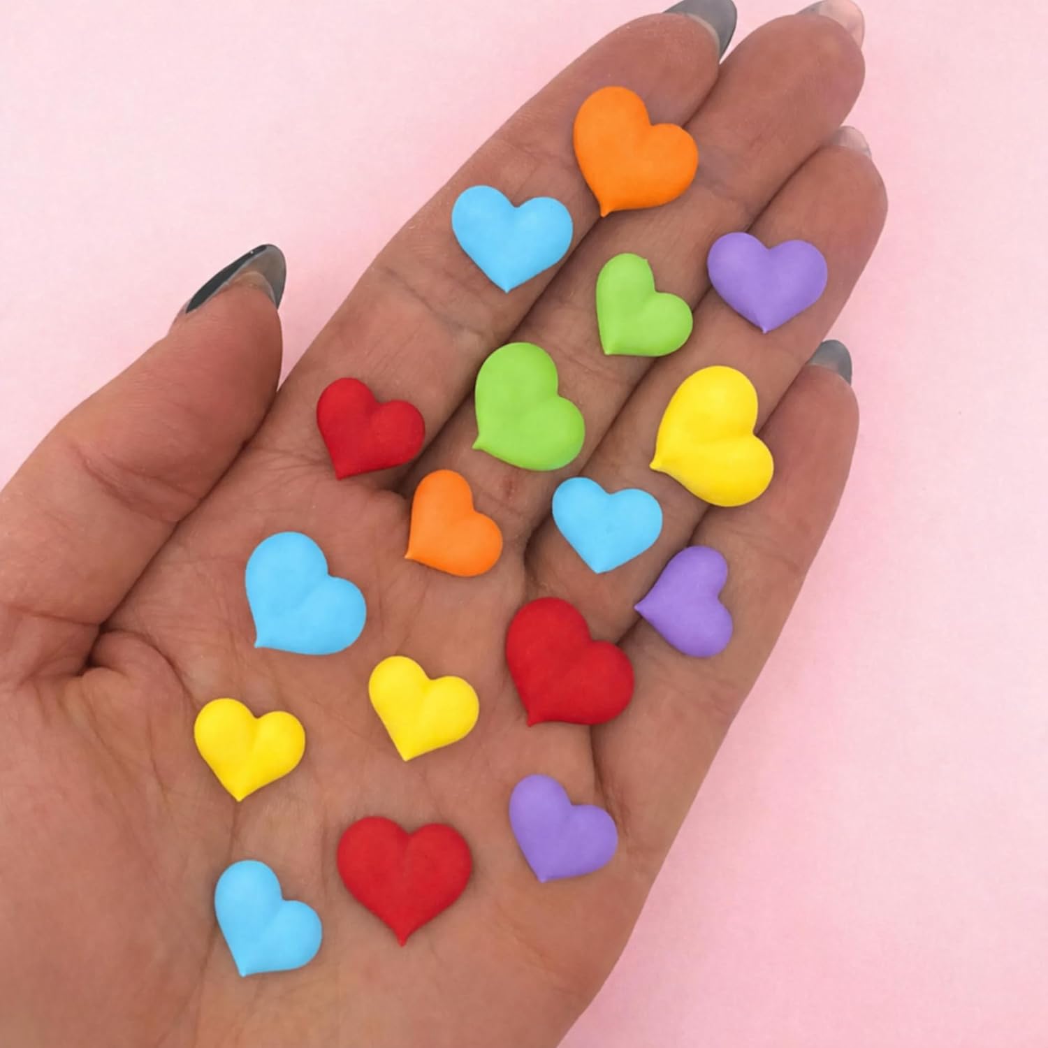 Rainbow Icing Hearts – Edible Royal Icing Decorations for Cakes, Cupcakes, and Cookies by Simply Sucré (24 Hearts) (72 Hearts, Rainbow)