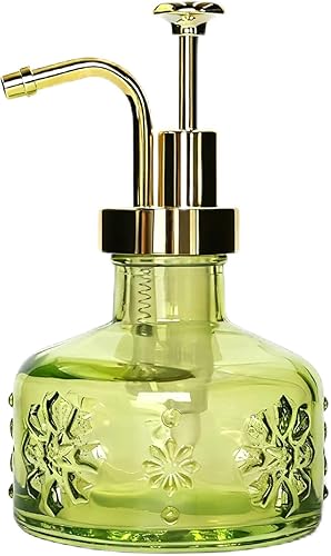 Lindo mini dispensador de jabón de vidrio con bomba, estilo gótico vintage, vidrio grueso de colores, para decoración de baño o tocador (verde)