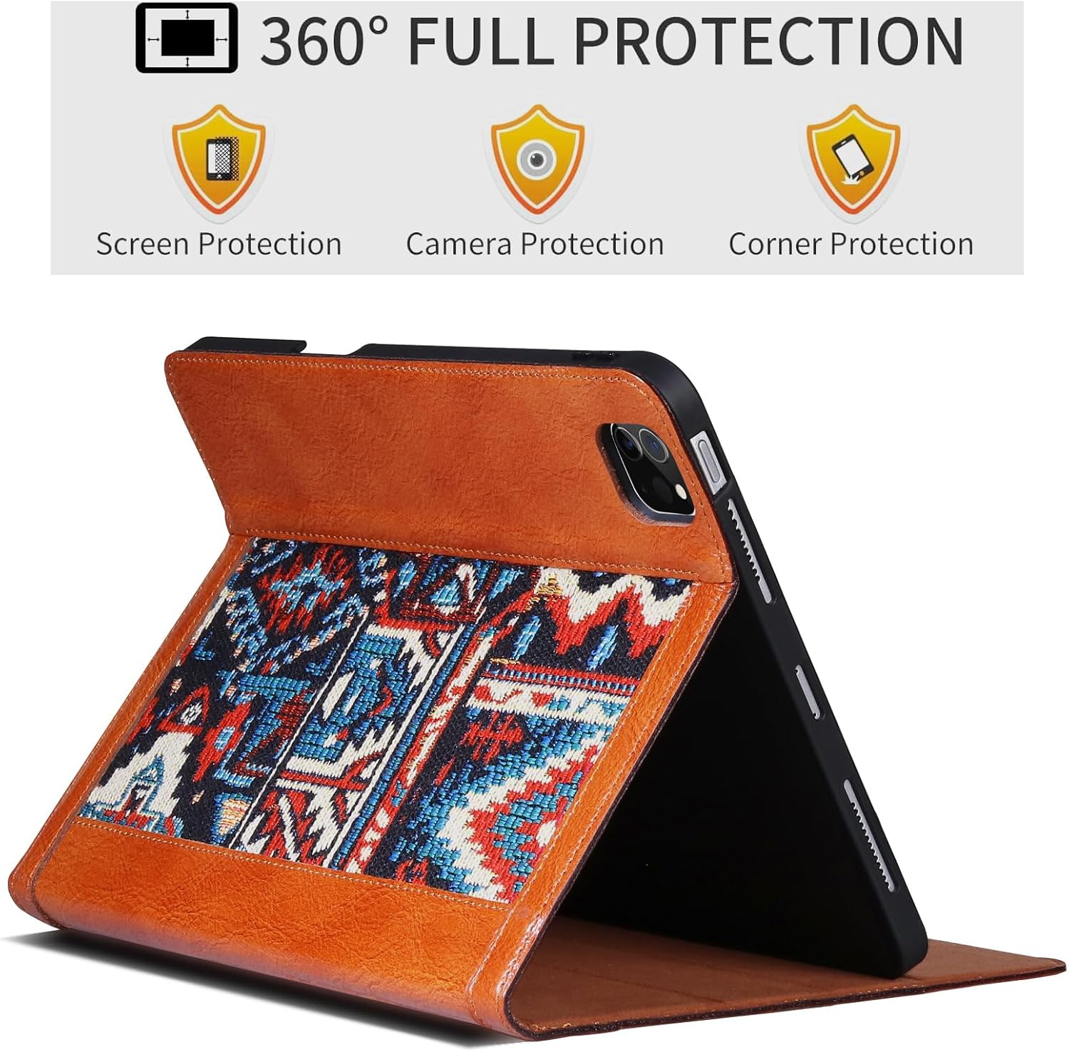 Case for iPad Pro 11 Inch,4th/3rd/2nd/1st Generation(2022/2021/2020/2018) Genuine Leather Cover with Pencil Holder,Cowhide Folio Cover,Auto Sleep/Wake,Bohemian Brown