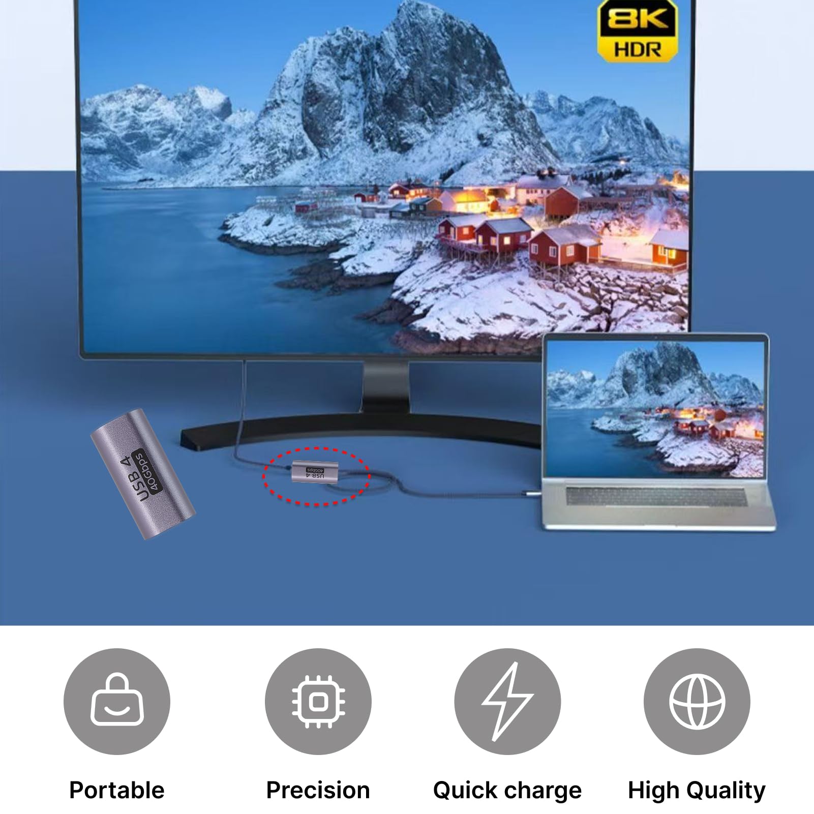 Adattatore USB-C Femmina-Femmina 40Gbps Con Ricarica 100W E Video 8K@60Hz – 2 Pezzi, Design A Gomito