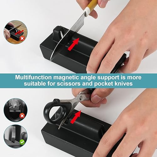 Miniatura 6 de Afilador de cuchillos rodantes con diamantes industriales, kit de afilado de cuchillos con discos de diamante y cerámica, base angular magnética