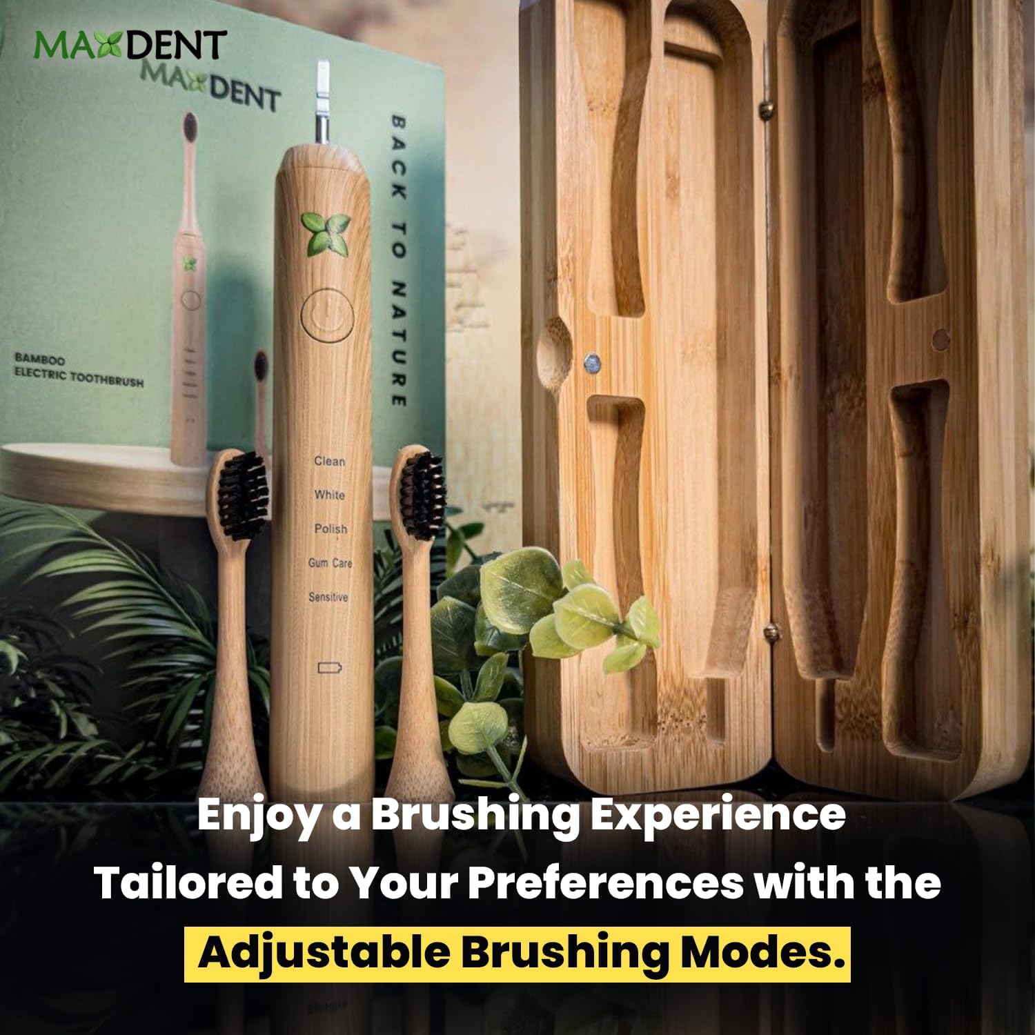 Rechargeable Electric Toothbrush, Soft Bristle Adult Oral Care with 3 Bamboo Replacement Heads, Electric Toothbrush for Adults, Sustainable Rechargeable Dental Hygiene
