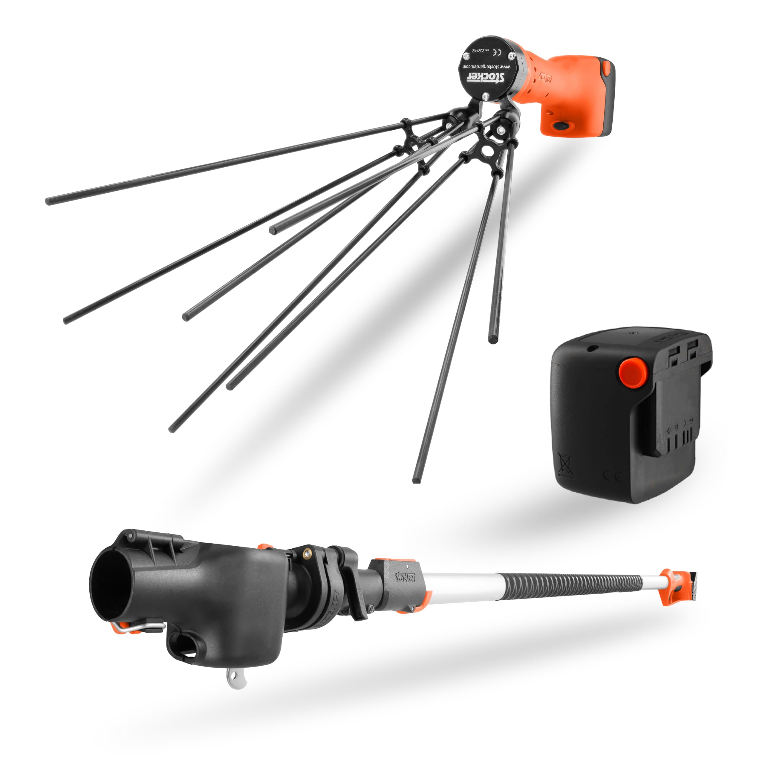 STOCKER - Kit Raccolta Olive Professionale 21V - Abbacchiatore Elettrico, Batteria 4Ah, Manico Telescopico 3m - per Olive e Frutti - Garanzia 60 Mesi