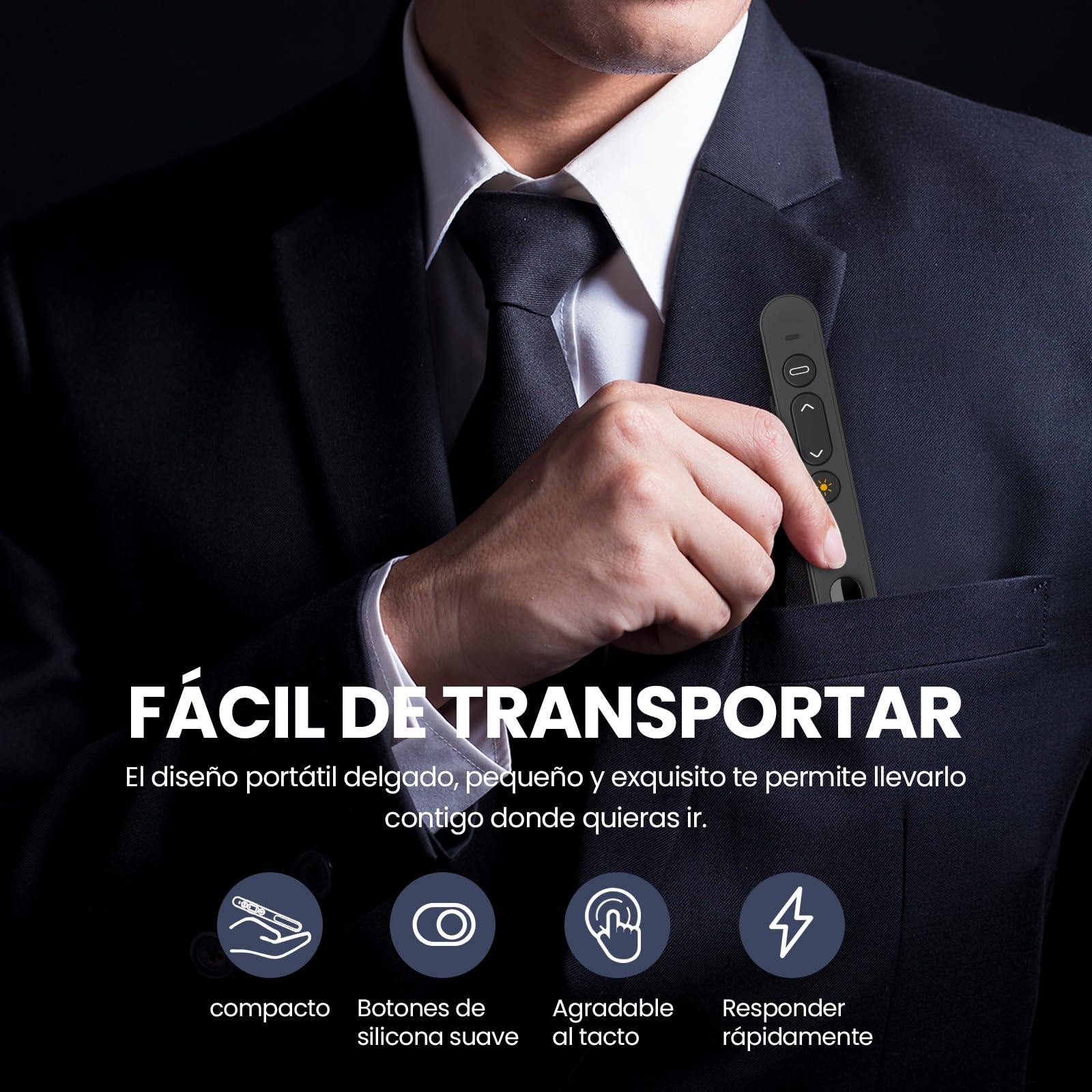 Puntero Presentaciones, Presentador de Diapositivas Remoto Mando para PowerPoint/Keynote/Hyperliens/Google Slides/PDF/MS Word para conferencias, reuniones, informes, PowerPoint, etc. Plug & Play