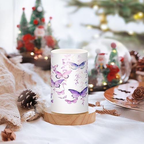 Vista 328 de Velas parpadeantes sin llama, velas LED moradas de mariposa lavanda con temporizador remoto, juego de 2 velas a pilas para San Valentín, boda