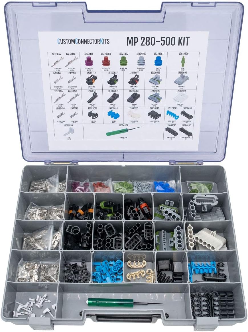 Metri-Pack Connector Kit MP-280-500: Metri-Pack 280 Series Sealed Automotive Electrical Connectors 22-12 Gauge 500 Piece Kit (No Tool)