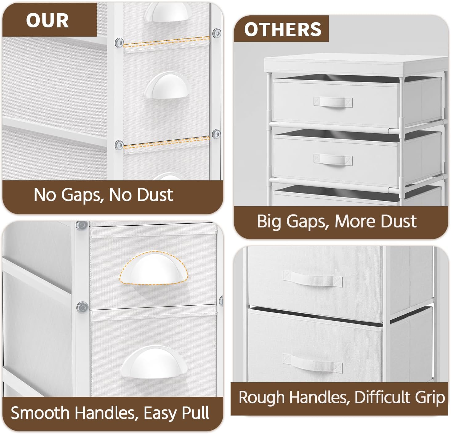 LASZOLA 5 Drawer Narrow Slim Cabinet Skinny Storage Tower Chest, Ideal for Small Spaces, Between Washer and Dryer, Lightweight Mobile on Wheels, Sturdy Fabric Drawers, White image 4