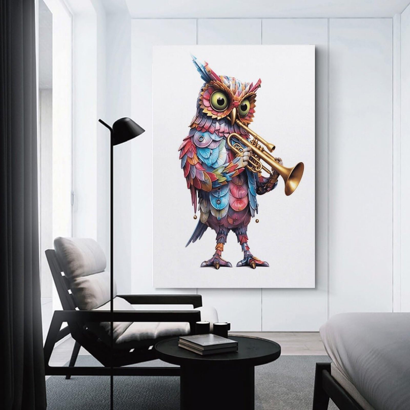 Junmoney Unframe-Style-15 Colorful Musical Owl Art Print Wall Decor Canvas Print, 24X36inch(60X90cm), For Flats, Guest Rooms Or Compact Rooms, A Simple Refresh For Blank Walls