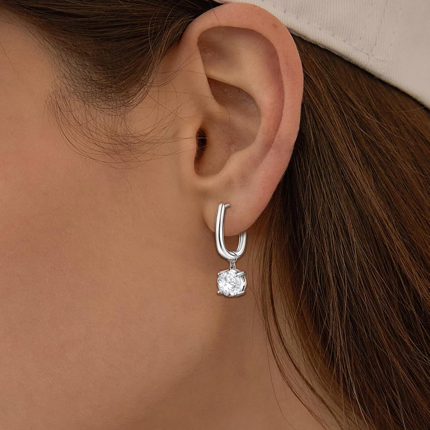 Sterling Silver Round Hoop Earrings with Dangle for Women Hypoallergenic Cubic Zirconia Trendy Elegant Drop Dangle Earrings Jewelry Gifts - Image 3