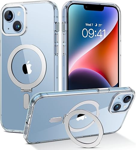 DUEDUE Funda magnética para iPhone 14 Pro Max con soporte invisible compatible con Magsafe, cubierta transparente de cuerpo completo, delgada,