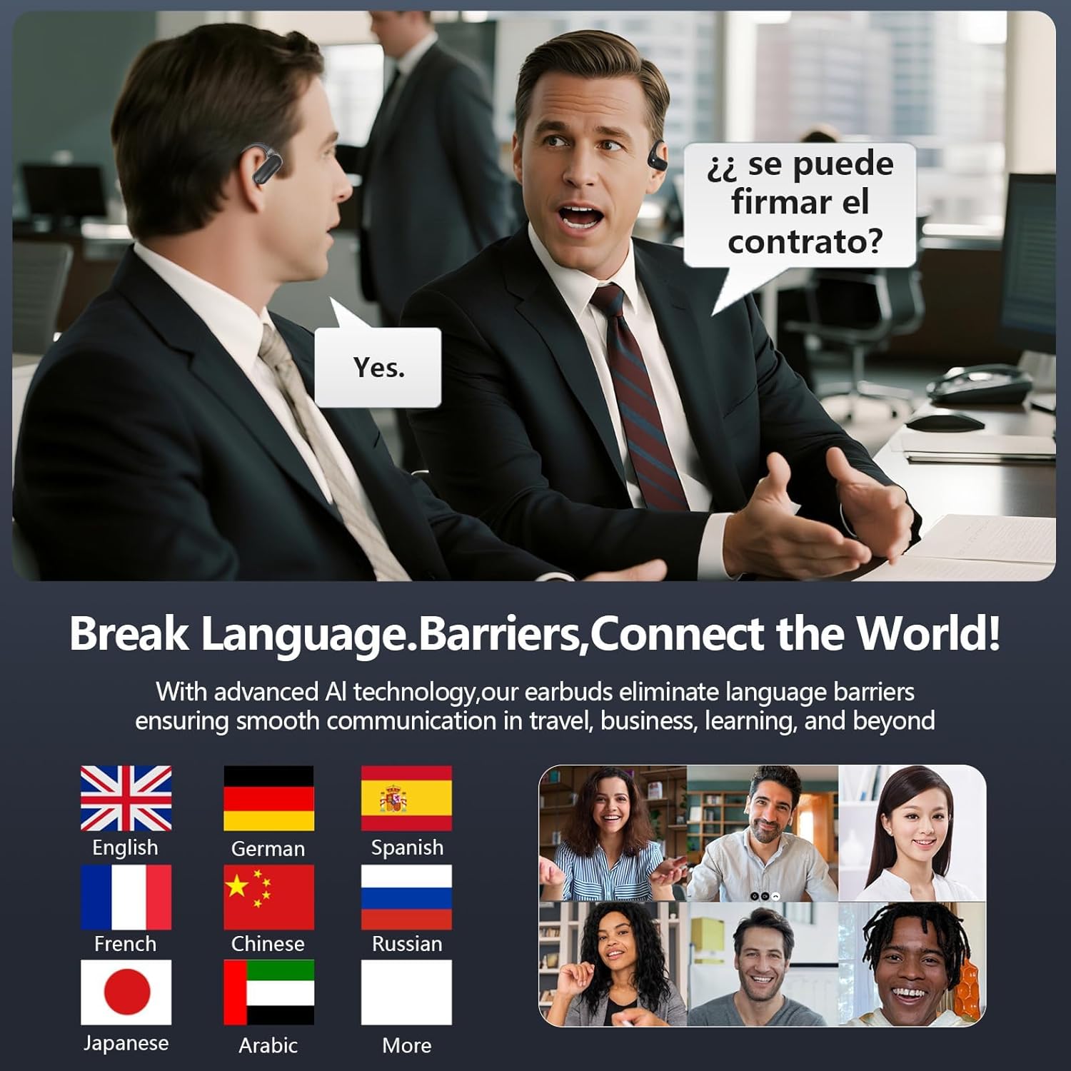 AI Translation Earbuds Real Time,182 Language Translator Earbuds,Audifonos Traductores Inglés Español,5-in-1 Open Ear Translator Device,Translating Earbud for Business Travel Learning