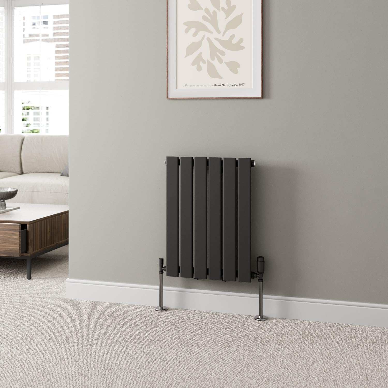 Duratherm Black Duratherm® 600 X 456Mm Horizontal Designer Radiator Single Column Flat Panel Modern Central Heating Panels Bathroom Radiators