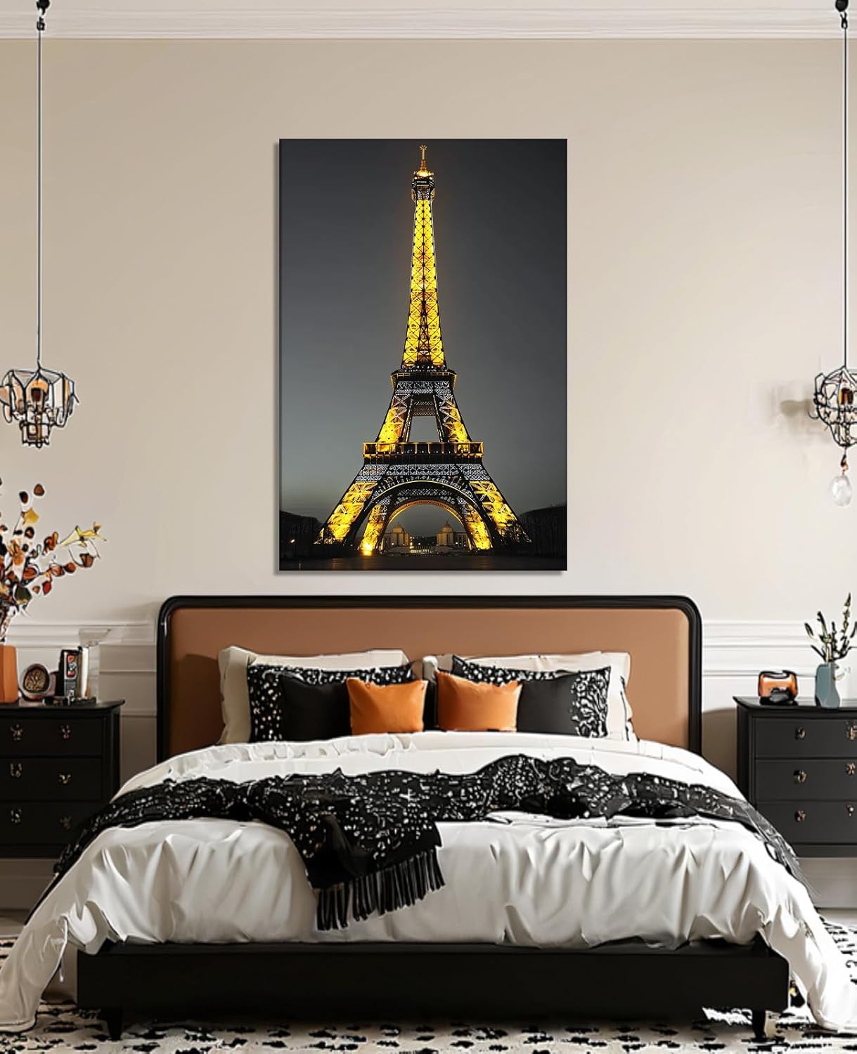 LYUNSHUO Eiffel Tower Canvas Wall Art Paris Prints Cityscape Night Scene Picture BLack and Gold Painting Gallery Wrap Modern Home Wall Decor Framed Ready to Hang(Art-2,12.00"x18.00")