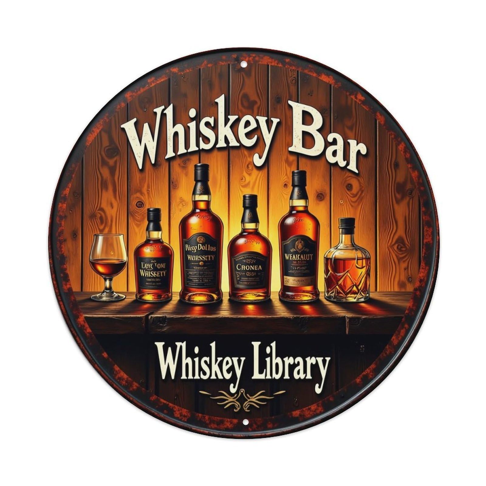Whiskey Bar Wood Background Bottles Glass Tin Sign Metal Poster Vintage Metal Signs for Home Man Cave Bar Cafe Kitchen laundry room Wall Decorations Gift 8x8Inch