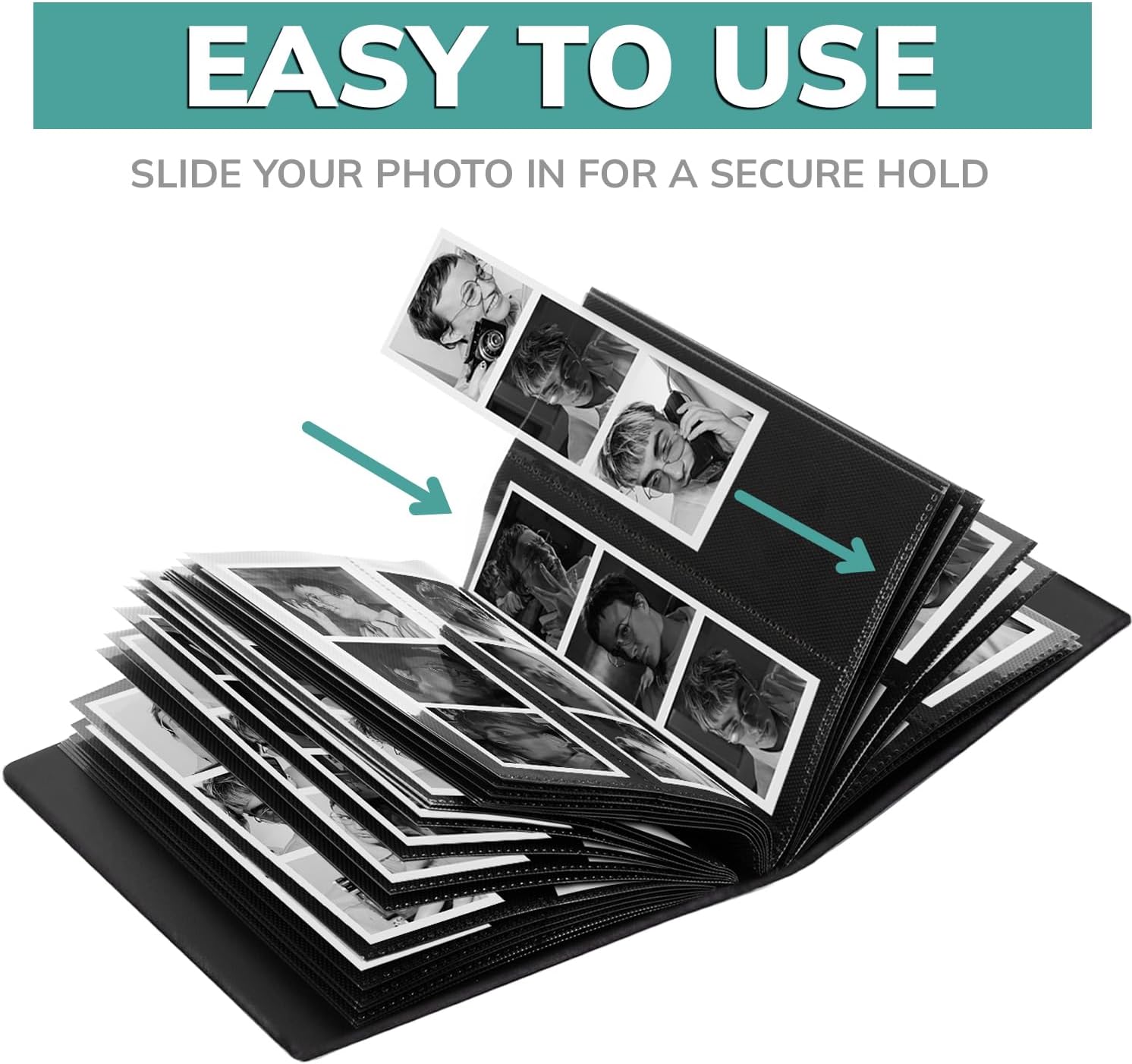 pbf Photo Booth Album | 2x6 Photo Album w/Picture Sleeves | 2x6 Strips Memory Book | Photo Strip Album | Wedding Photo Album for Photo Booth Pictures | 100 Pages, Holds 200 Photos (Black, 1-Pack)