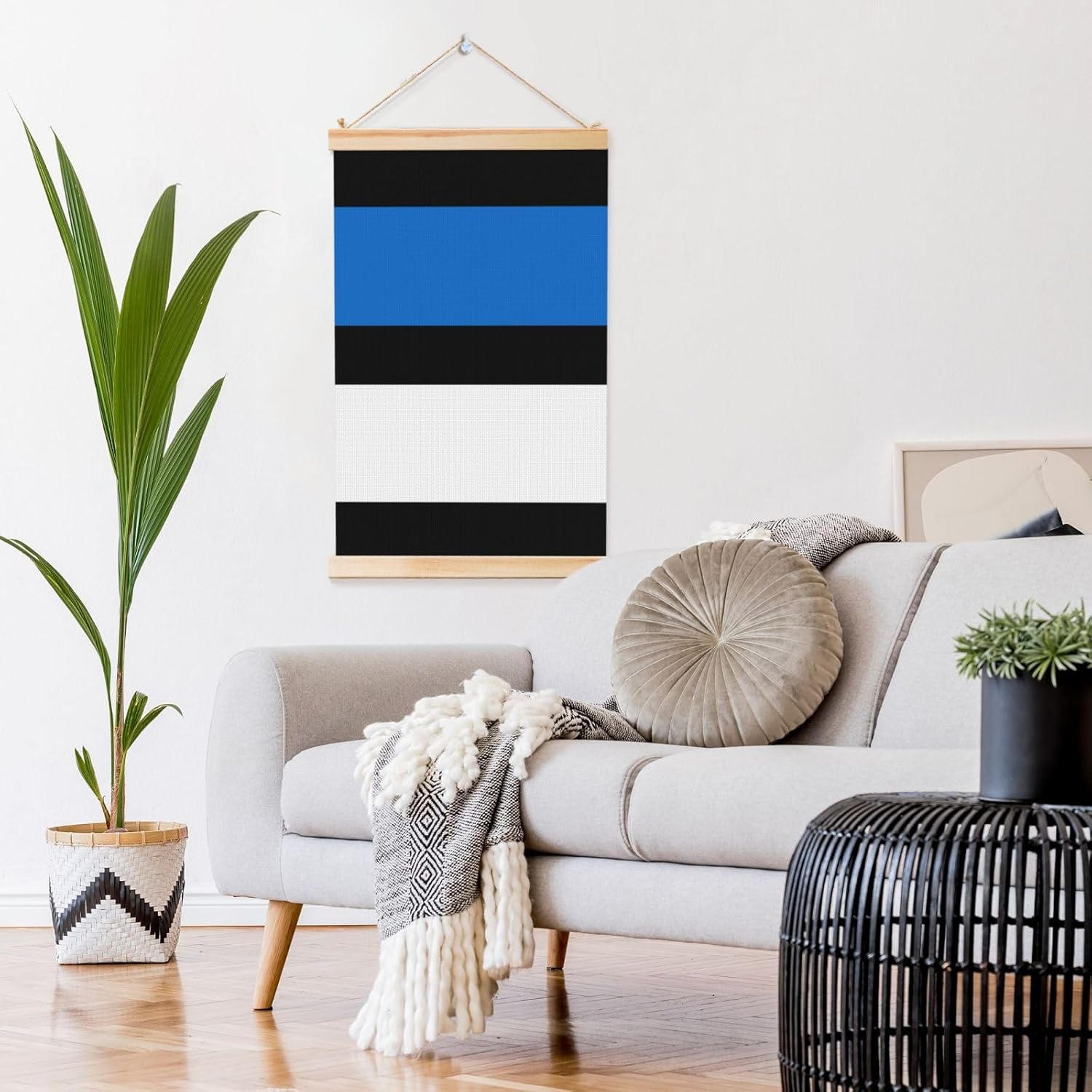 Flag Of Estonia Print Poster Hanger,Hanging Poster, Poster Frame,Wood Poster Hanger, For Wall Hanging