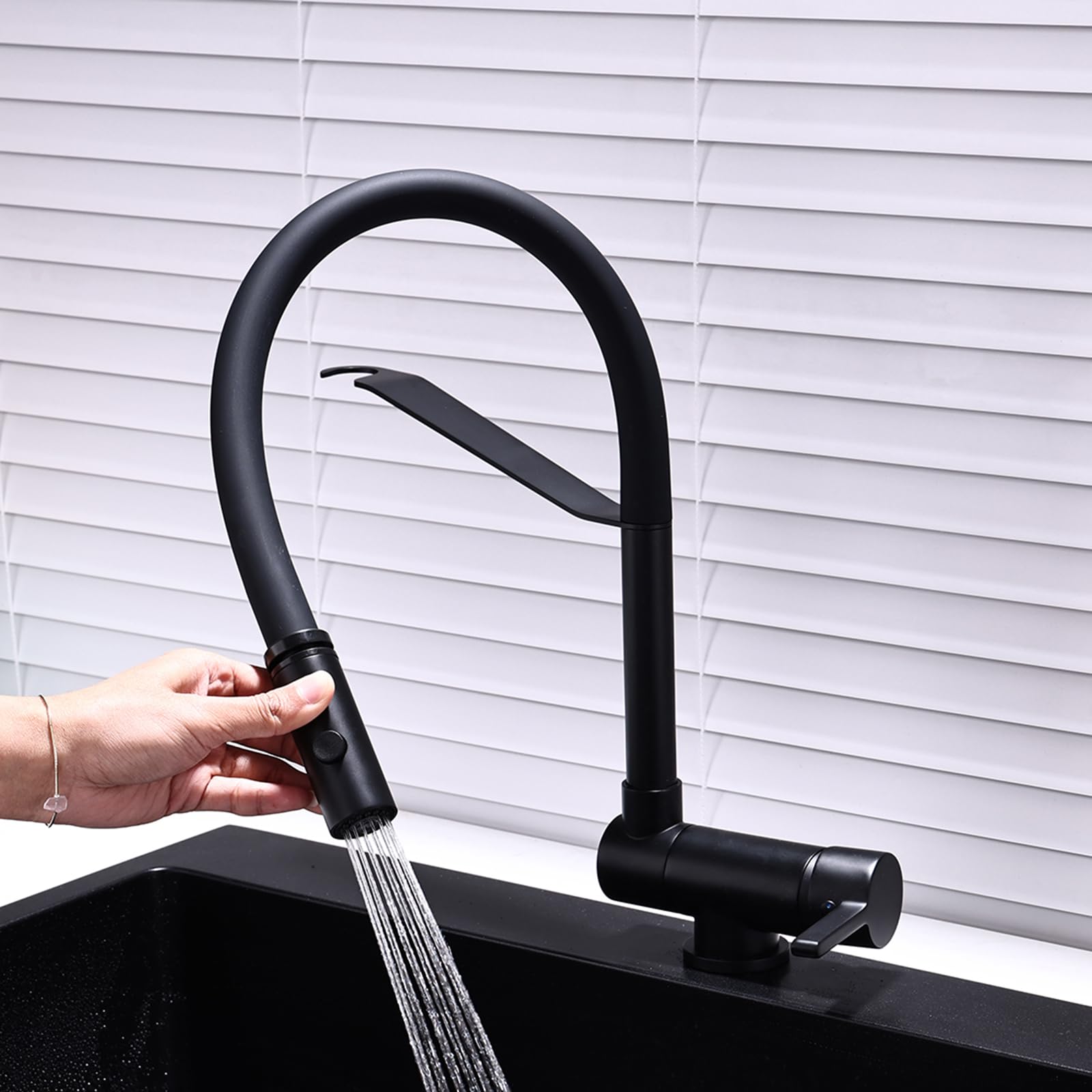 ZYCHSJXA Black Kitchen Taps with Pull Out Spray 2 Modes Folding Mixer Tap 360° Swivel Faucet