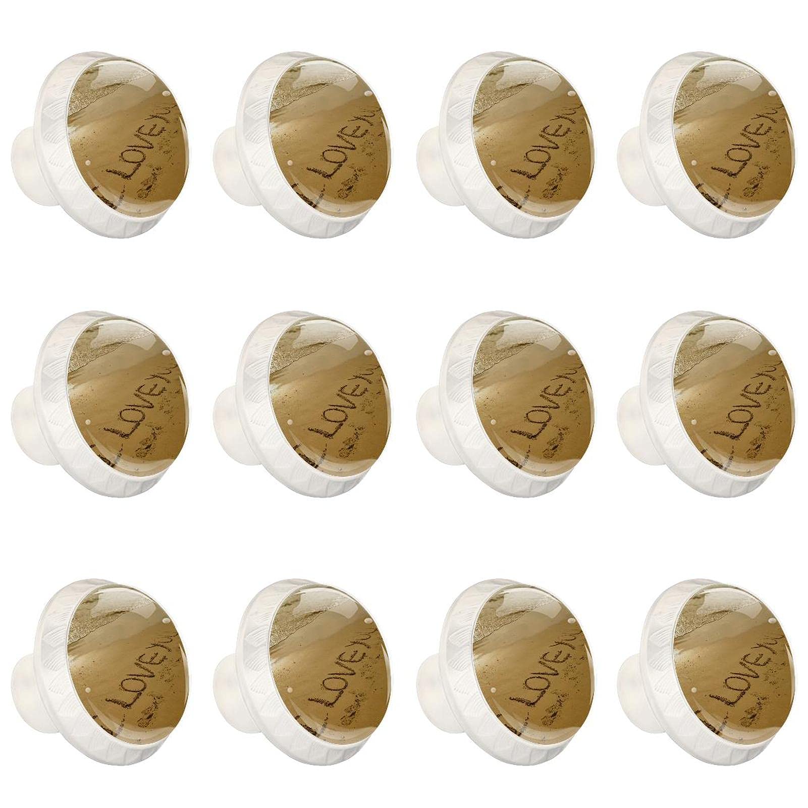 Boutons d'armoires de cuisine ronds à motif sable de plage pour tiroirs de commode x12