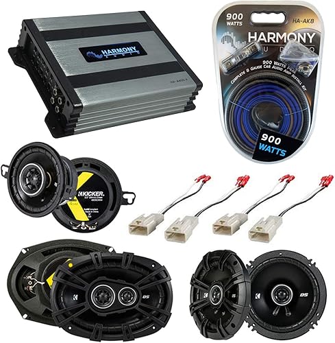 Kicker Bundle compatible con 2005-2014 Toyota Tacoma 43DSC69304 70W RMS 3 Way 4-Ohm altavoces con HA-A4004 800W altavoz de alcance completo o