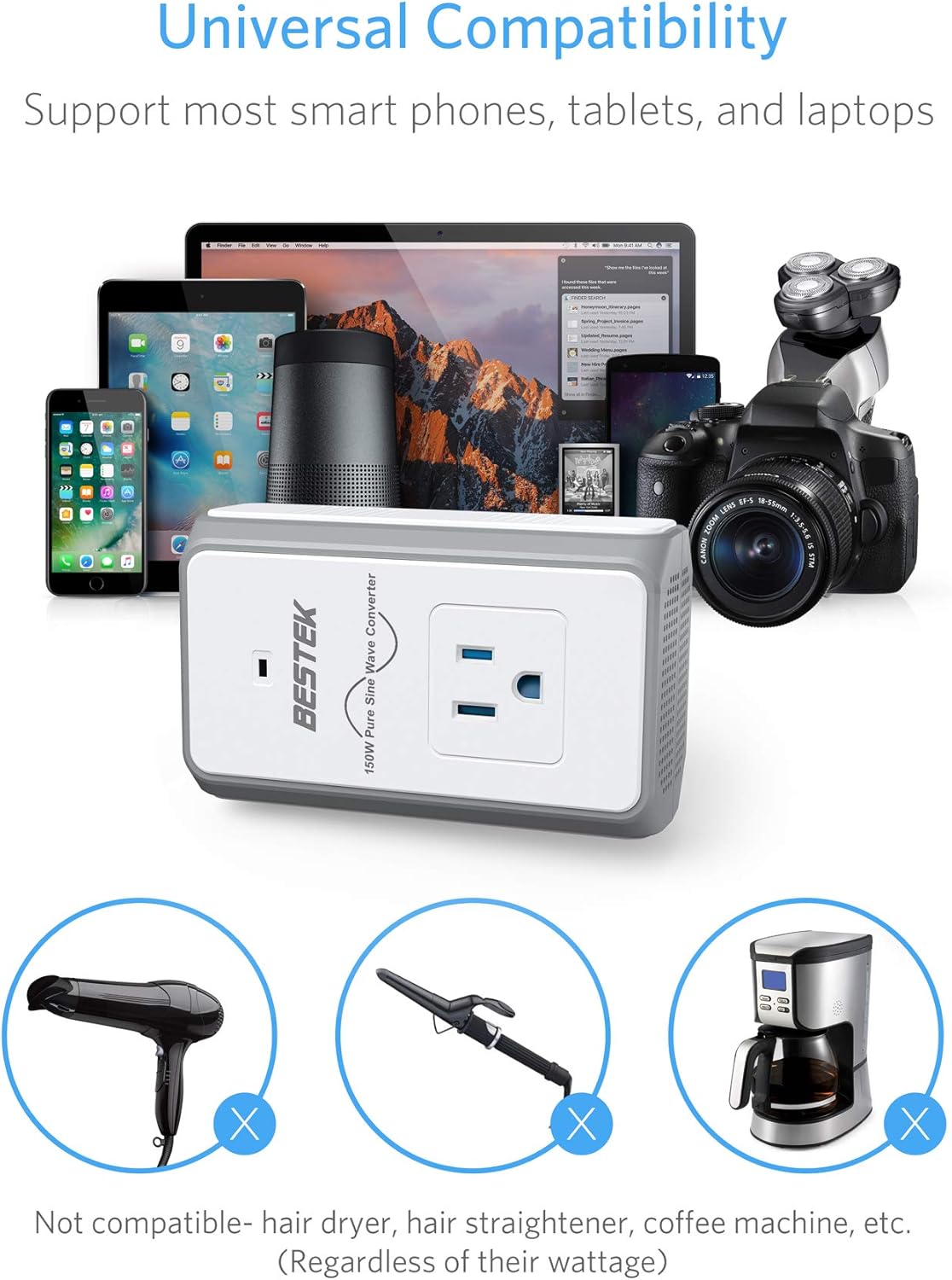 [Pure Sine Wave] BESTEK Travel Adapter Converter Combo, 220V to 110V Voltage Converter 4.2A Dual Smart USB UK/AU/US/EU Worldwide Plug (White) : Electronics