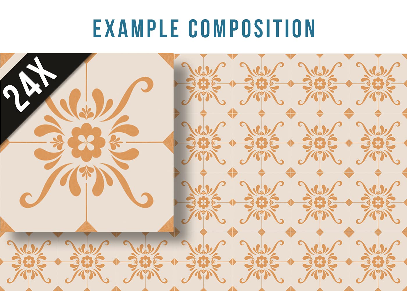 Tile Stickers by Mi Alma 24 pcs Talavera Wall Stencils Wall Stickers Peel and Stick Easy Application – Ideal for Bathroom, Kitchen Wall Tile Decals (Tile 3, 8x8 inch)