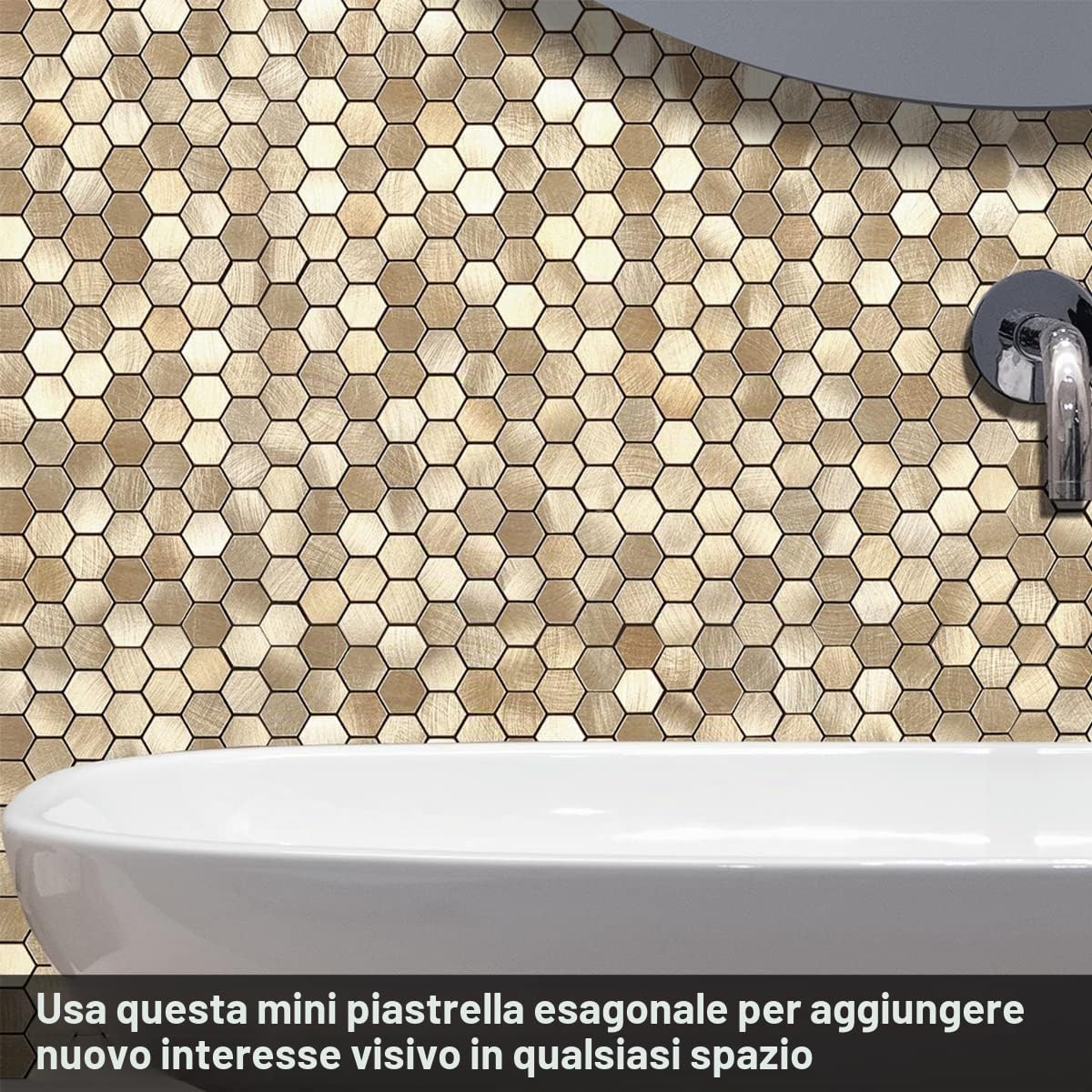 BeNice Piastrelle Esagonali Adesive Mosaico Metalliche Oro 10pezzi