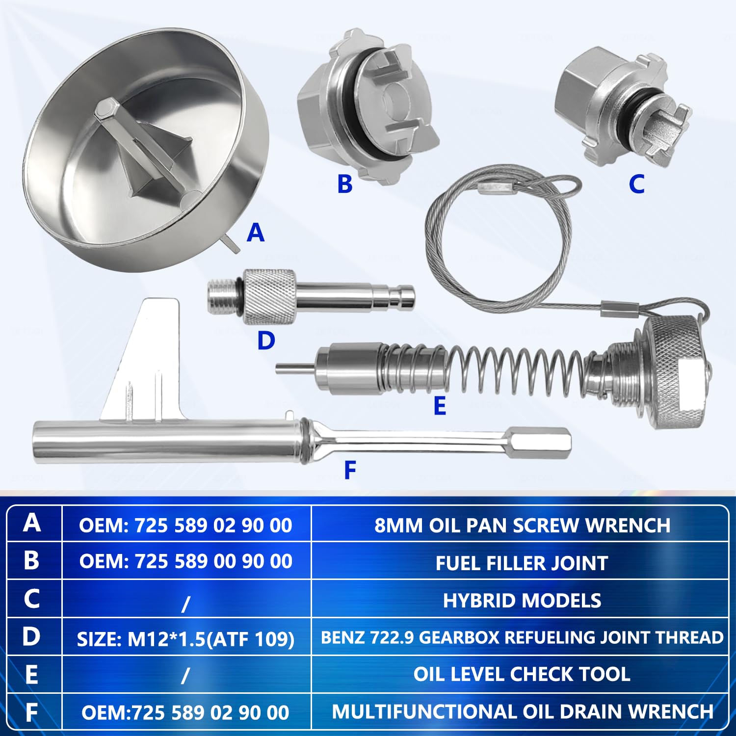 ZKTOOL 6-częściowy zestaw narzędzi do napełniania oleju przekładniowego, metalowy drążek, pasuje do Mercedes Benz 725.0 9-biegowy, adapter ATF (ATF109)