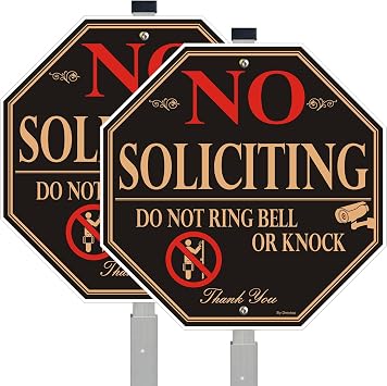 2 Pack No Soliciting Yard Sign for House with 28" Aluminum Alloy Stake -10" x 10" - "Do Not Ring Bell or Knock" Warning Metal Sign for Home Front Door, UV Protected Rust & Fade Resistant