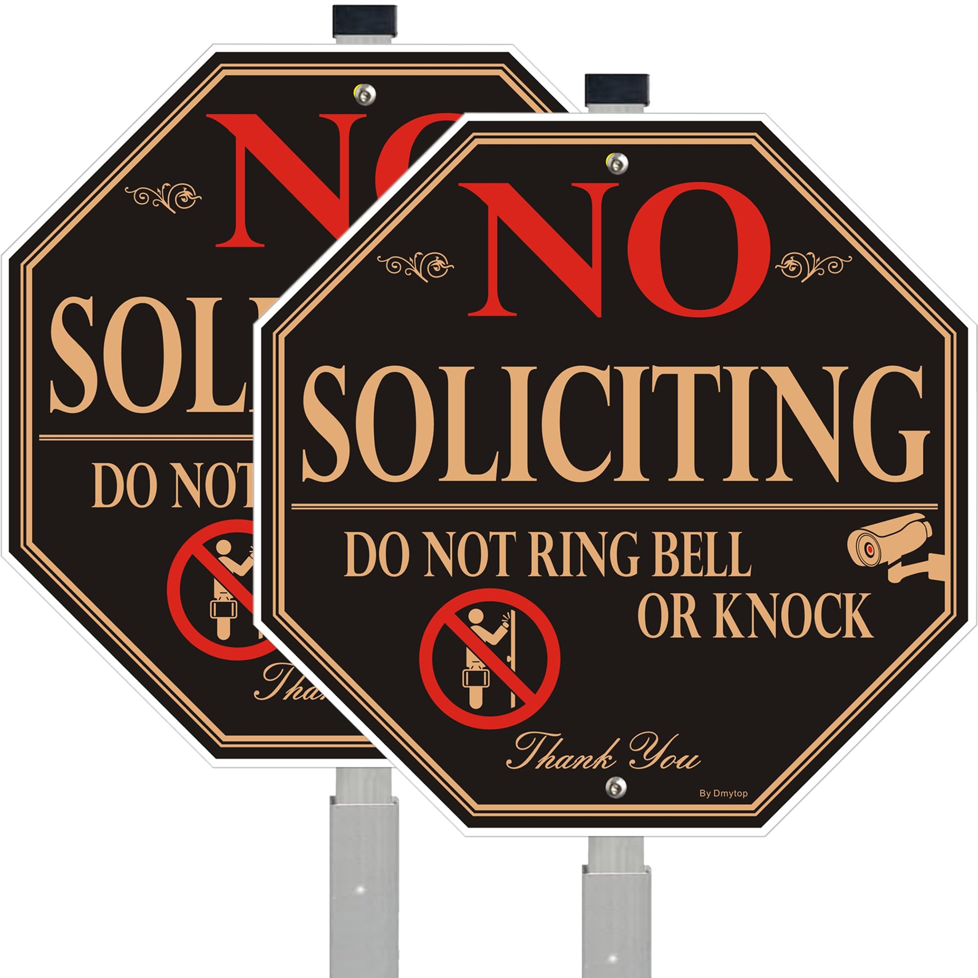 2 Pack No Soliciting Yard Sign for House with 28" Aluminum Alloy Stake -10" x 10" - "Do Not Ring Bell or Knock" Warning Metal Sign for Home Front Door