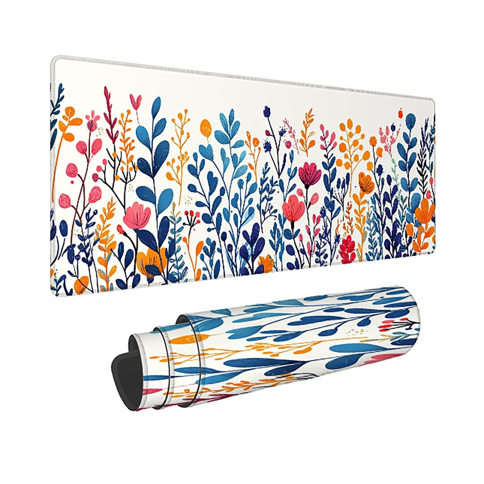 Podkładka pod mysz do gier XXL z białym kwiatem, podkładka pod mysz XXL - 1400 x 600 x 3 mm, podkładka pod mysz matowa, bardzo duża z tkaniny, antypoślizgowa podstawa, dla graczy, osobista -43123