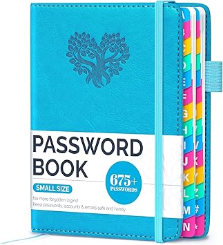 Password Keeper Book with Colorful Alphabetical Tabs, Small Internet Password Book for Seniors, Password Organizer for Website Logins Blue, 4.7x6.2