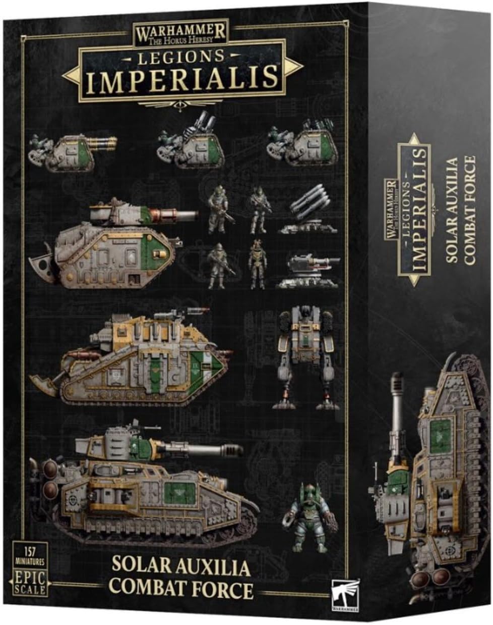 LEGIONS IMPERIALIS: Solar Auxilia Combat Force – 157 Multi-Part Epic Scale Miniatures, 67-Model Army Kit with Vehicle Transfer Sheets and Bases