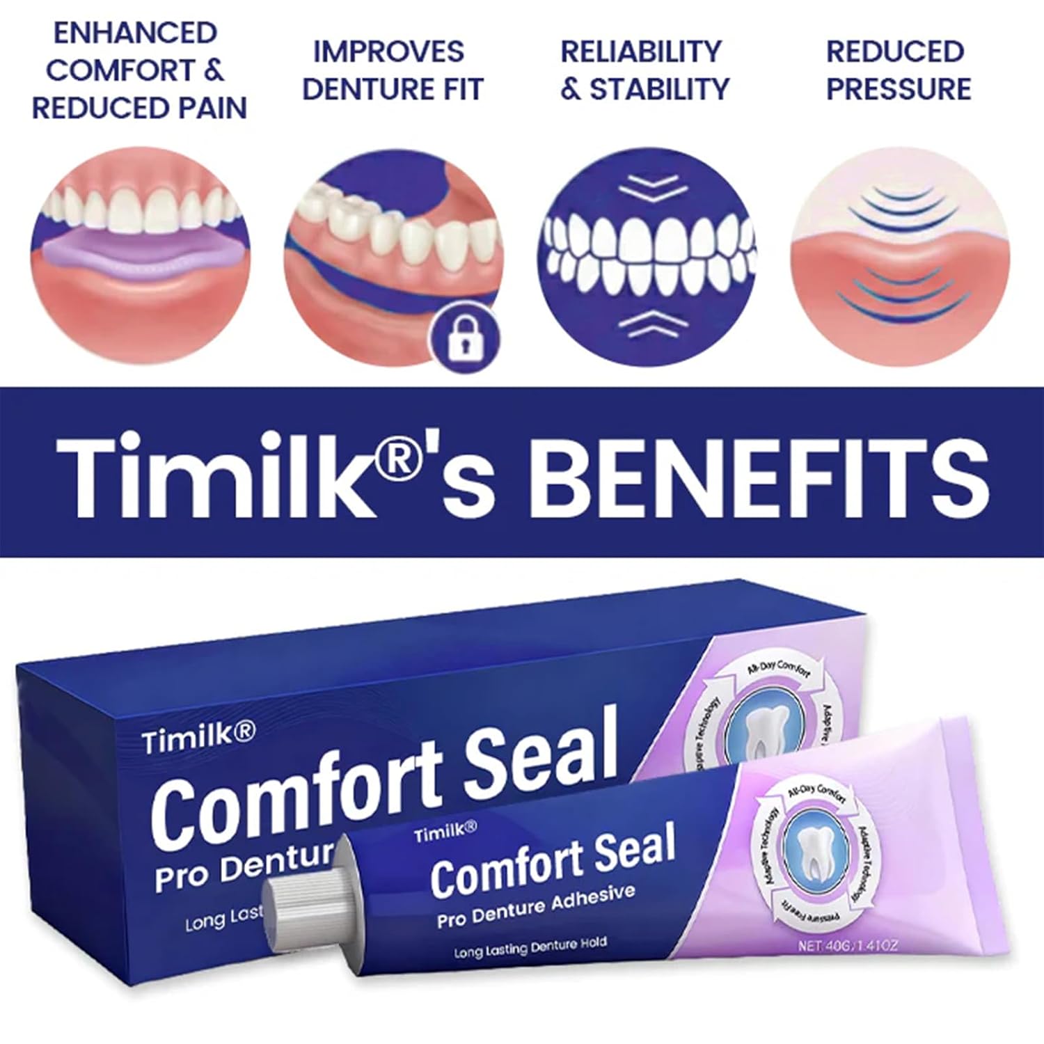 Timilk Comfort Seal Pro Denture Adhesive, Thermoplastic Denture Adhesive, Strong Adhesion, Long Lasting (1PC)
