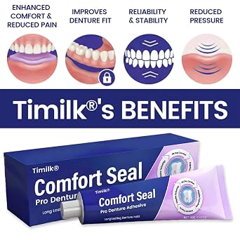 Timilk Comfort Seal Pro Denture Adhesive, Thermoplastic Denture Adhesive, Strong Adhesion, Long Lasting (2PCS)