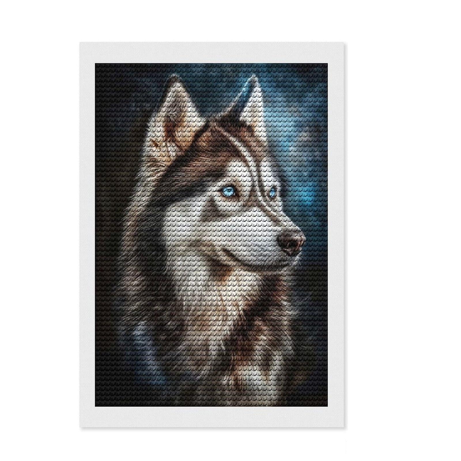 Junmoney Siberian Husky with Blue Eyes Crystal Diamond Art Kit 8"x12", Cute Room Decor, Stress Relief Craft, Artistic Hobby, Vintage Style Decor
